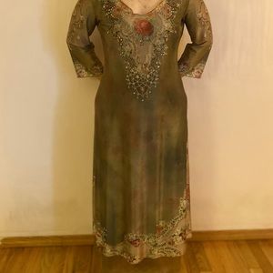 Michal Negrin tulle dress inlaid with Swarovski stones and gold accents